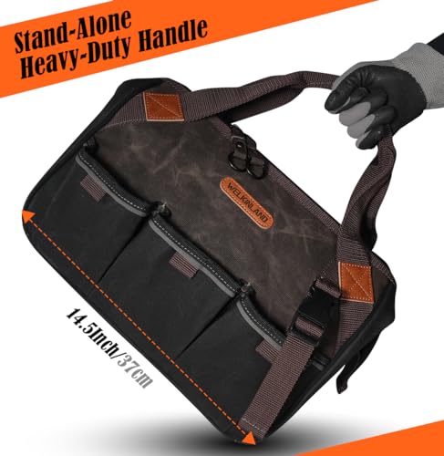 WELKINLAND 18 Pockets Electrician Tools Bag, Waxed Canvas Tool Bag For Men