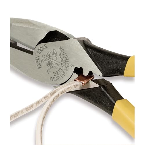 Klein Tools D213-9NE-CR Lineman's Crimping Pliers, Made in USA, Streamlined High-Leverage Design Made of Induction Hardened Steel, 9-Inch - style: With Crimping