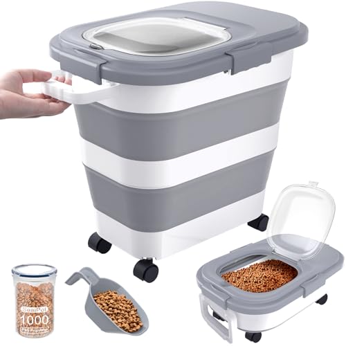 23-25Lbs Airtight Dog Food Storage Container,Collapsible Dog Food Container - color: Grey/25 LBS