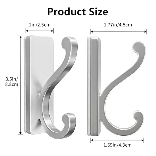 Silver Coat Hooks for Hanging - 6 Pack Self Adhesive Hooks. - color: Silver