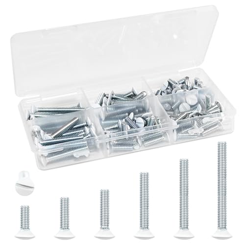 130 Pack White Outlet Screws 6-32 Thread, Wall Plate Screws for Electrical Cover Panel and Switch Plate, Includes Long Outlet Screws in 6 Sizes (3/8", 9/16", 3/4", 1", 1/2", 1-1/4") (White) - color: White