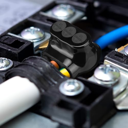 Kanayu 5 Pcs Black Insulated Multi Cable Connector, 3 Ports Electric Wire Connectors and Soldering Lugs, Single Side Entry Cable Splicers, with Oxide Inhibitor (2/0-6awg Range,2.32" X 1.62") - size: 2/0-6AWG Range, 2.32" x 1.62"