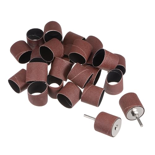 uxcell 30 Pcs 1-1/2 Inch Sanding Sleeves Sandpaper Set 120 Grit with 2 Pcs 1 Inch Drum Mandrels for Rotary Tools - size: 120 Grit