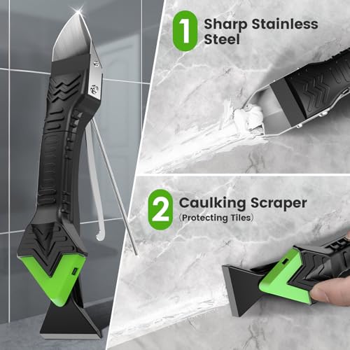 Silicone Caulking Tool Kit-3 in 1 Caulk Tool, Caulk Remover Tool | Putty Knife, Stainless Steel Scraper, 6 Replaceable silicone pads, Multi-edge Finishing tools, for Bathroom Kitchen Window - style: Classic Set