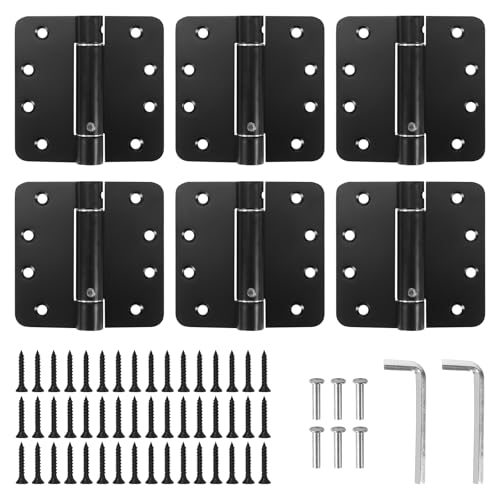6 Pack Self Closing Door Hinges, 4 Inch Spring Loaded Hinges Adjustable Tension Spring Hinges with 1/4'' Radius Corners, Heavy-Duty Door Hardware for Commercial and Residential Doors, Matte Black