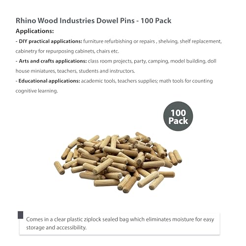 1/4" x 1" Wooden Dowel Pins, 100-Pack – Birch Hardwood, Kiln-Dried, Fluted & Beveled (1/4" x 1", 100pk) - size: 1/4" x 1" Bag