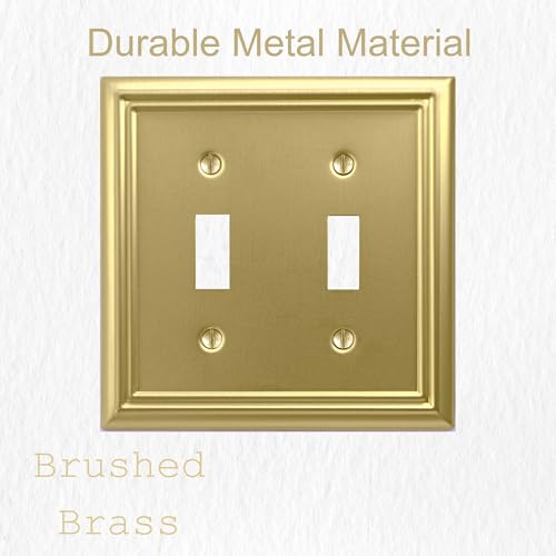 OKAWYC Double Toggle Light Switch Cover Adler Metal Wall Plate, 2-Pack Brushed Brass 2 Gang, for Light Switch Cover Decorative Wallplate, Durable - size: 2 Toggle