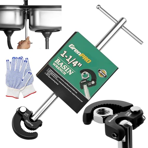 GRENPRO 11" Adjustable Basin Wrench Sink Faucet Wrench Tap Plumbers Tools - style: Basin Wrench Capacity 3/8" to 1-1/4"