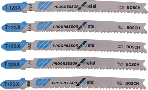 BOSCH T123X 5 Pieces 4 in. 10-24P TPI Progressor for Metal T-Shank Jig Saw Blades (Pack of 5) - size: 4" 10-24 P TPI - 5 pcs (Pack of 5), style: Fast Cuts & Long Life for Metal