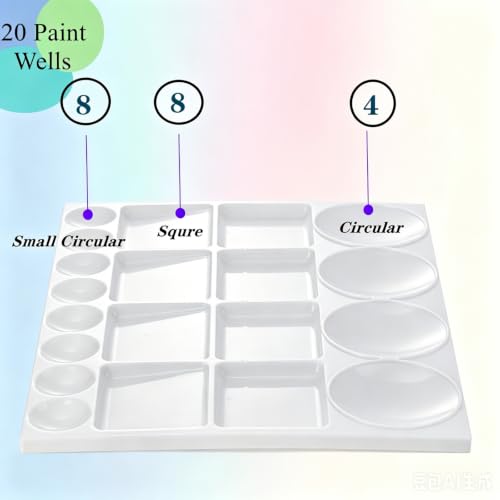 Lyellfe 10 Pack Plastic Palette, 20 Well Reusable Paint Palette