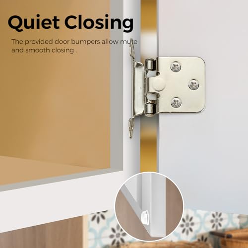 4 Pack 2 Pair Brushed Nickel Cabinet Hinges, 1/2" Overlay Kitchen Hinges - color: Satin Nickel, size: 1/2" Overlay