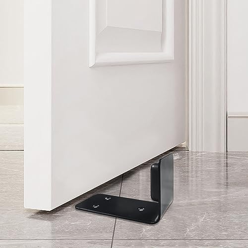 90 Degree Right Angle Door Stopper, Heavy Duty Sliding Barn Door Stop Holder Anti-Collision Wall Mounted Door Stopper with Screws On Floor or Wall (Black)