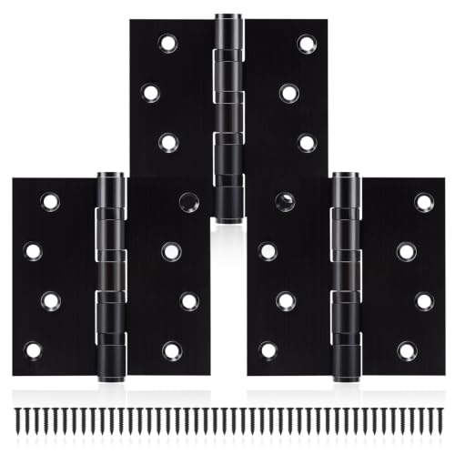 3 Pack Black Door Hinges 4 x 4 Inches, Heavy Duty Stainless Steel Ball Bearing Hinges with Screws, Square Corner, Smooth and Quiet - size: 4x4inch - 3 Pack