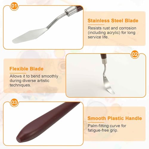 HARFINGTON 2pcs Palette Knife Painting Tool 1.77" x 0.55" Stainless Steel Art Spatula Pallet Knives Scrapers Tools with Plastic Handle for Acrylic Oil Canvas Mixing Spreading, Red/Silver - size: 1.77" x 0.55"