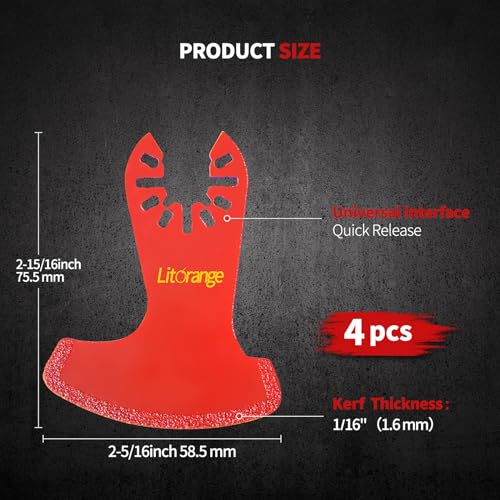 Litorange 4 Pcs Diamond Oscillating Blades, Swing Diamond Multitool Saw Blades for Grout Removal, Flush Cut, Cleaning Mortar - size: 4 Pcs Swing Blades