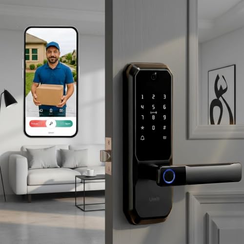 UMIKSMART WiFi Smart Door Lock with Camera, Fingerprint Keypad, App Control - color: Black