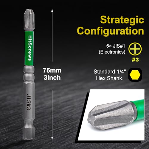 JIS Screwdriver #3 Magnetic Anti-Slip Impact Driver Bits 3 inch - 5 PCS - size: JIS #3-3"