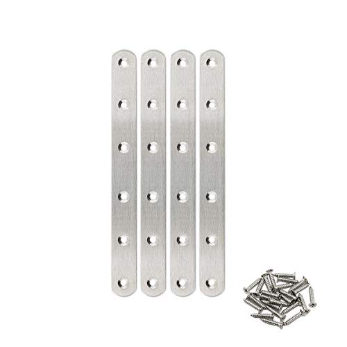 4 Pack Flat Mending Plate for Wood,ULIFESTAR Stainless Steel Straight Brackets 160mm / 6" Length 6 Screw Hole Flat Repair Fixing Wood Brace Joining Plates Connector with Fixing Screws - size: ['160x20x3mm']