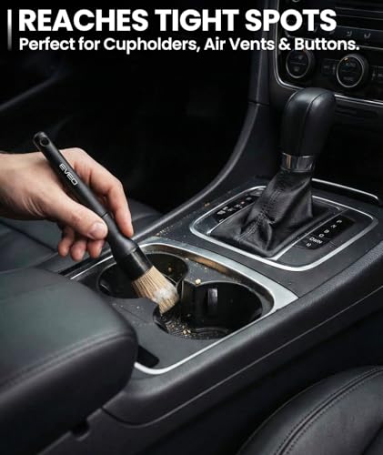 EVEO Car Detailing Brush Set - (3 Pack) Car Detailing Kit Interior, Car Interior Detailing Kit Car Detailing Brushes - Car Cleaning Brush, Car Detailing Brushes, Car Detailing Tools | Soft Boars Hair