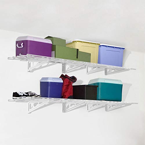 FLEXIMOUNTS 12-inch-by-72-inch Wall Shelf Garage Storage Rack Wall Mounted Floating Shelves,1x6ft,White, 2-Pack, Classic Series - color: White, size: 2 pack-1x6 ft