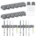HOME MASTER HARDWARE (2 Pack 16 in Broom Mop Holder Garage Storage Organizer with 5 Racks 6 Hooks Adjustable Wall Mounted Storage Tool for Lanudry Garage Kitchen Garden