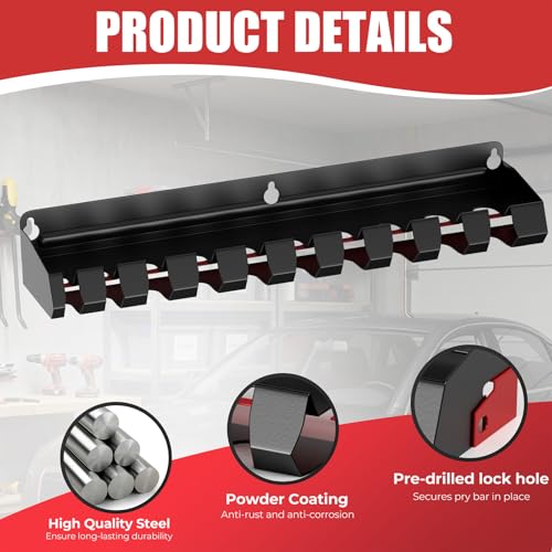 Pry Bar Holde with 10 Slots,Wall Mount Lockable Tool Organizer for Pry Bars or Extension Rods,Pry Bar Tool Storage Rack for Workshop, Shed, Garage,Home - style: Pry Bar Holder