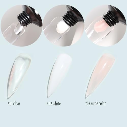 Fcozpjk Poly Extension Gel Nail Kit with Slip Solution Dual Nail Form Brush - color: 3colors-nude
