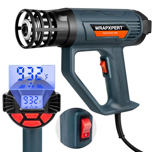 WRAPXPERT Heat Gun for Vinyl Wrap/Window Tint with Digital LCD 2000W 122℉-1202℉（50℃- 650℃) Variable Temperature Control Memory Function for Car Wrap, Crafts, Shrinking Tubing, Stripping Paint - color: Blue Lcd