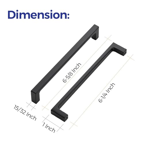 Ravinte Matte Black Square & Solid Cabinet Handles,6-1/4 Inch,30 Pack | Zinc Alloy, Flat Black Finish, Screws Included,Drawer Pulls, Cabinet Hardware for Kitchen & Drawer - size: 6-1/4 Inch Hole Center