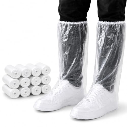 Waterproof Shoe Covers, 12 Pairs Clear PE Mid-Calf Boot Covers