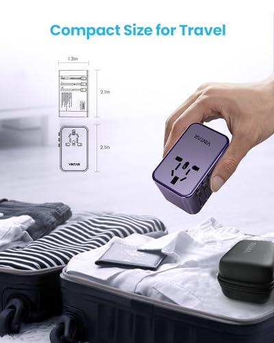 VINTAR GaN Universal Travel Adapter 75W, 6-in-1 with 3USB-C PD & 2USB-A QC - color: 75W Purple