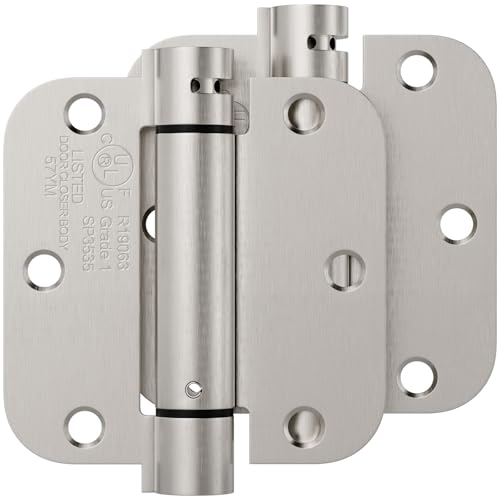 2 Pack Self Closing Door Hinges 3.5 Inch, Satin Nickel Spring Loaded Hinges with 5/8" Radius Corner, Adjustable Tension Auto Close Hinge for Exterior & Interior Doors (Garage, Front, Back) - size: 3.5 Inch