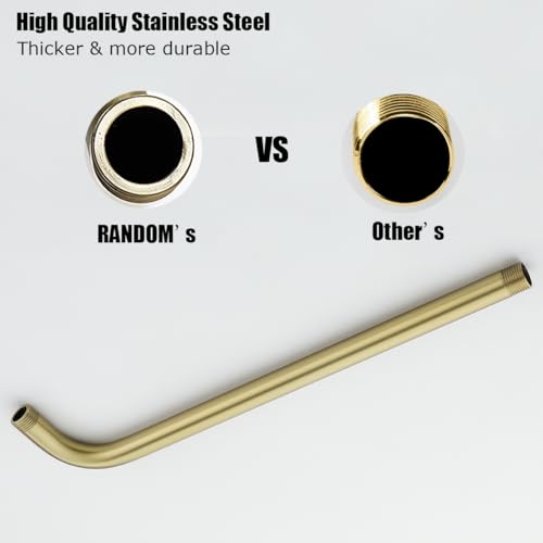 RANDOM 16 Inch Shower Arm with Flange,Stainless Steel 90 Degree Rain Shower Head Extension Arm,Wall-Mounted Shower Head Arm for Fixed Shower Head,Brushed Gold.RD91018-16BG - color: 16″ Brushed Gold(Round Flange)