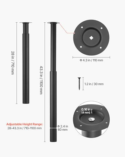 VEVOR Adjustable Table Legs, 28-43.3 in Steel Furniture Legs, 1200 lbs Max Load Heavy Duty, Quick Installation, Ideal for Home Office Desk DIY, Coffee Dinner Bar Tables, Workbenches, Set of 4, Black - size: 4.3 x 4.3 x (28-43.3) in