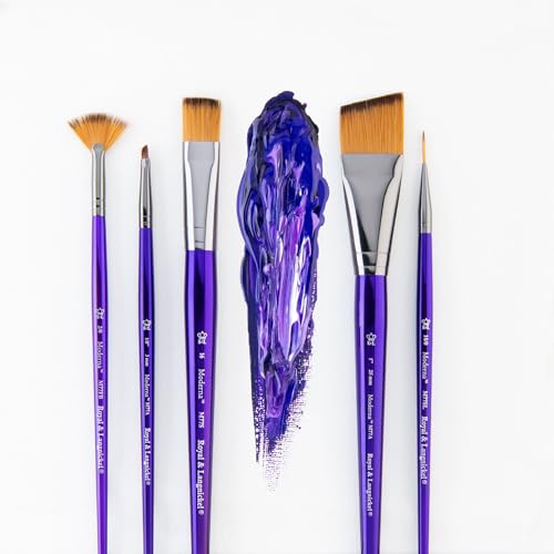 Royal & Langnickel Moderna, 5pc Angular Variety Brush Set for All Painting Mediums, Includes - Stroke, Angular, Fan & Spotter Brushes Purple - style: Angular Variety