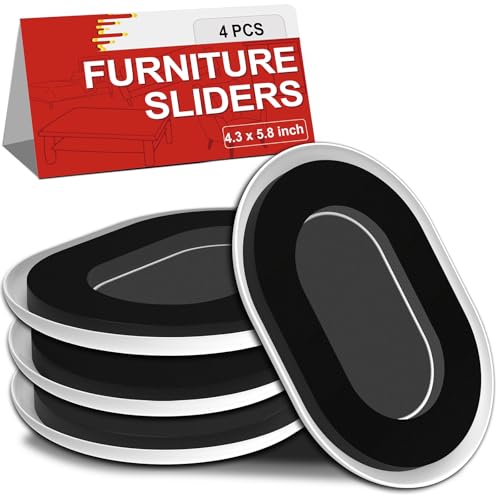 Upgrade Furniture Sliders, Furniture Sliders for Carpets, 4 PCS 5.8*4.3" Moving Pads With Anti-Slip Groove, Oval Furniture Moving Sliders for Easy Move Bed Tables Cabinet Heavy Duty, Protect Carpets - size: 5.8*4.3in Oval 4Pack