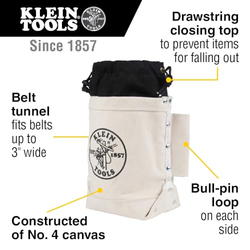 Klein Tools 5416TC Tool Bag, Top Closing Bolt Bag with 3-Inch Drawstring, Load Rated with Tunnel Connect, 5 x 10 x 9-Inch - size: Standard