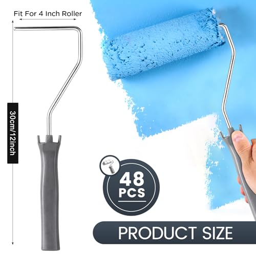 Leumoi 48 Pcs 4 Inch Mini Paint Roller Frame Threaded Grip Handle, Grey - color: Gray
