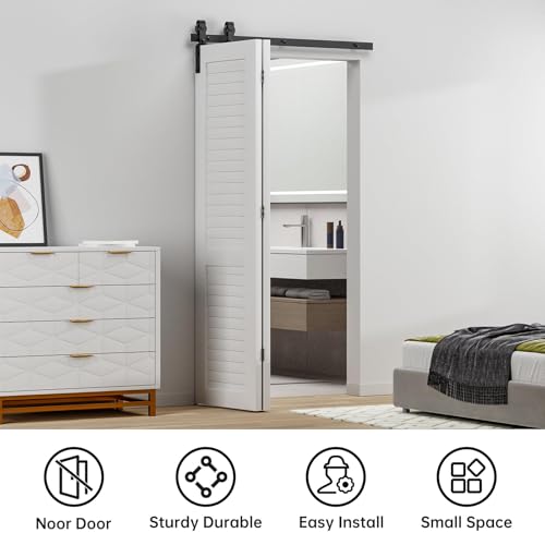 30" Bi-Folding Sliding Barn Door Hardware Track Kit,Smoothly&Quietly,Side Mounted Black Roller,Easy Install,Door Not Included [Fit Double 13" Bifold Doors] - size: 30" for 2 Doors