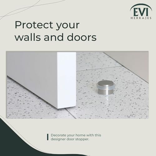 EVI Herrajes | Adhesive Door Stopper - Solid Stainless Steel - White Rubber Protector - W=0.94 x H=0.79 Inch Door Stop - color: Stainless Steel - White Rubber