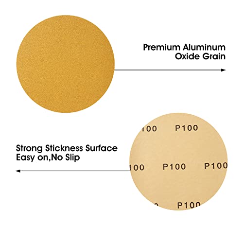 S SATC 100 Grit Sandpaper Roll 100 PCS 6 Inch Round Sanding Discs Aluminum Oxide Sandpaper Discs with Adhesive Back for Wood, Auto Body Repair, Paint, Metal, and Plastic - style: 100 Grit