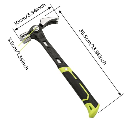 Claw Hammer with Magnetic Nail Starter, Heavy Duty Steel Framing Hammer with Shock-Absorbing Grip and Side Nail Puller for Construction, Roofing, and DIY Demolition Tools