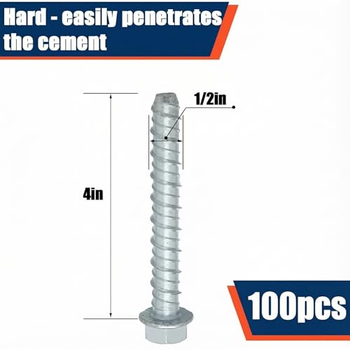 Tandefio 100 Pack 1/2 x 4 Concrete Anchors and Screw Kits Galvanized - size: 1/2" X 4"