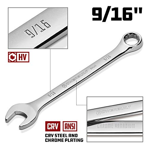 Powerbuilt SAE 9/16-Inch Combination Wrench, 12 Point Double Ended Box and Open End, 15 Degree Offset - 644145 - size: 9/16"