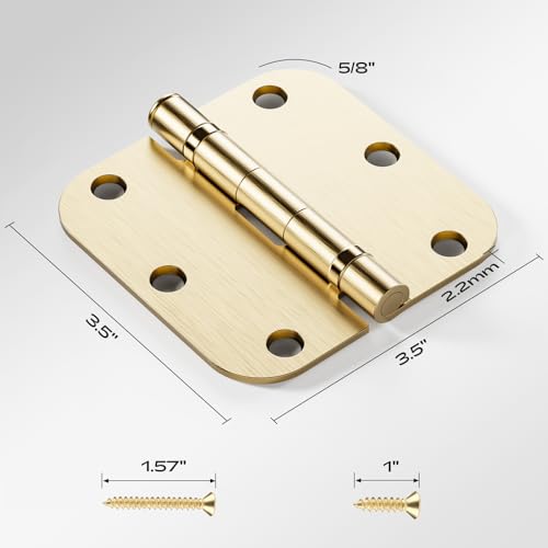 18 Pack Rounded Gold Door Hinges 3.5 Inch 5/8" Radius Corners - color: Satin Brass Ball Bearing, size: 18 Pack