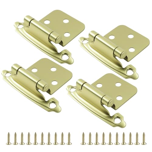 4-Pack (2 Pair) Gold Self-Closing Cabinet Hinges | 1/2" Variable Overlay, Semi-Concealed Face Frame, Flush Mount for Kitchen/Bath Cabinets, Door Bumpers & Upgraded Screws - color: Gold