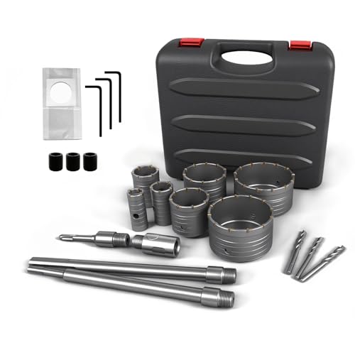 CATITO 19 Pcs Concrete Hole Saw Set, 30/40/50/65/80/100/110mm Concrete Hole Saw Kit, Masonry Hole Saw, Connecting Rods for SDS Plus & SDS Max, 5pcs Dust Bag, Cement|Brick Stone|Wall - size: 7 PCS