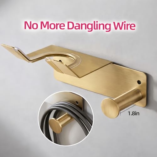 Hair Dryer Holder, HairDryer Holder Wall Mounted, Self Adhesive Blow Dryer Holder, Stainless Steel Hair Dryer Holder, Hairdryer Holder for Bathroom Gold BANJEKT - color: Gold Hair Dryer Holder