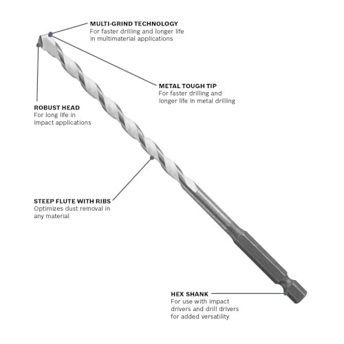 Bosch MP03 3/16 in. x 4 in. x 6 in. Daredevil® Multipurpose Drill Bit - size: 3/16 in