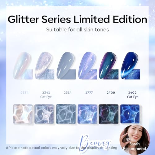 modelones Blue Gel Nail Polish Set 6 Color, Light Dark Blue White Galaxy - color: A A A2 Icy Blue Gala